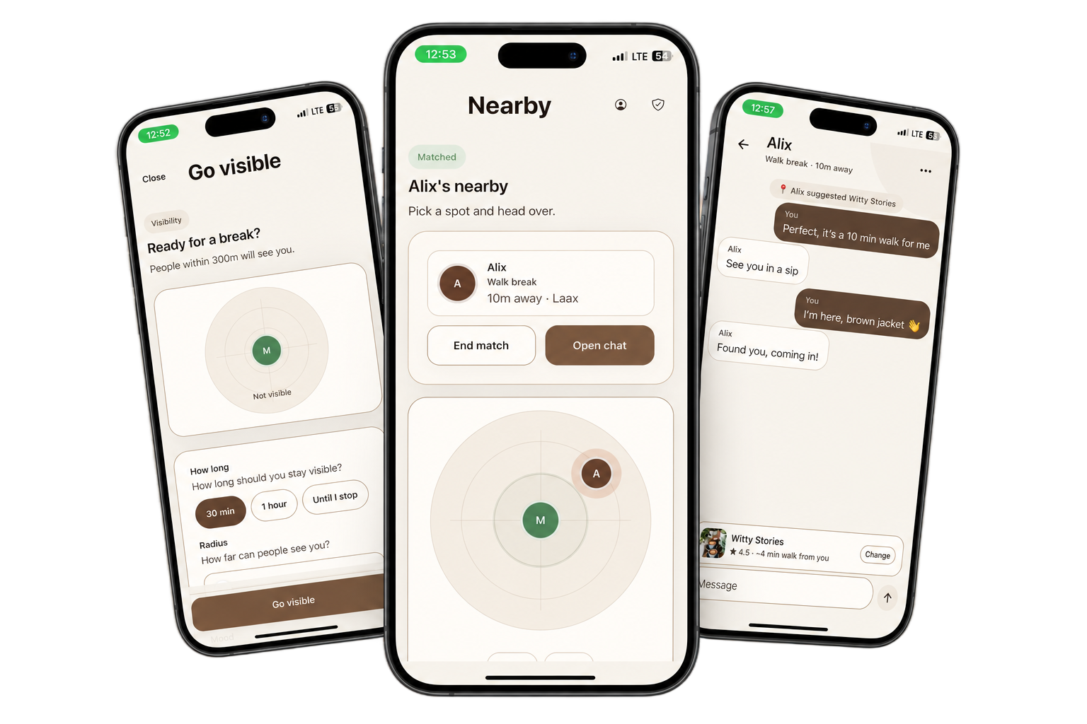 Coffee Ping transparent collage showing key app screens